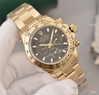 Copy Rolex Daytona Yellow Gold Black Face 40mm Watch - High Quality